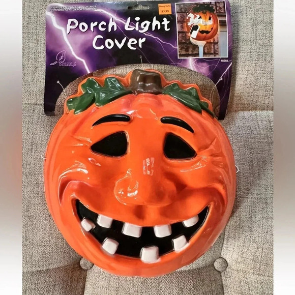 RARE HALLOWEEN JACK-O'-LANTERN Outdoor Lite Porch Cover Big Grin White Teeth NEW - Picture 1 of 3